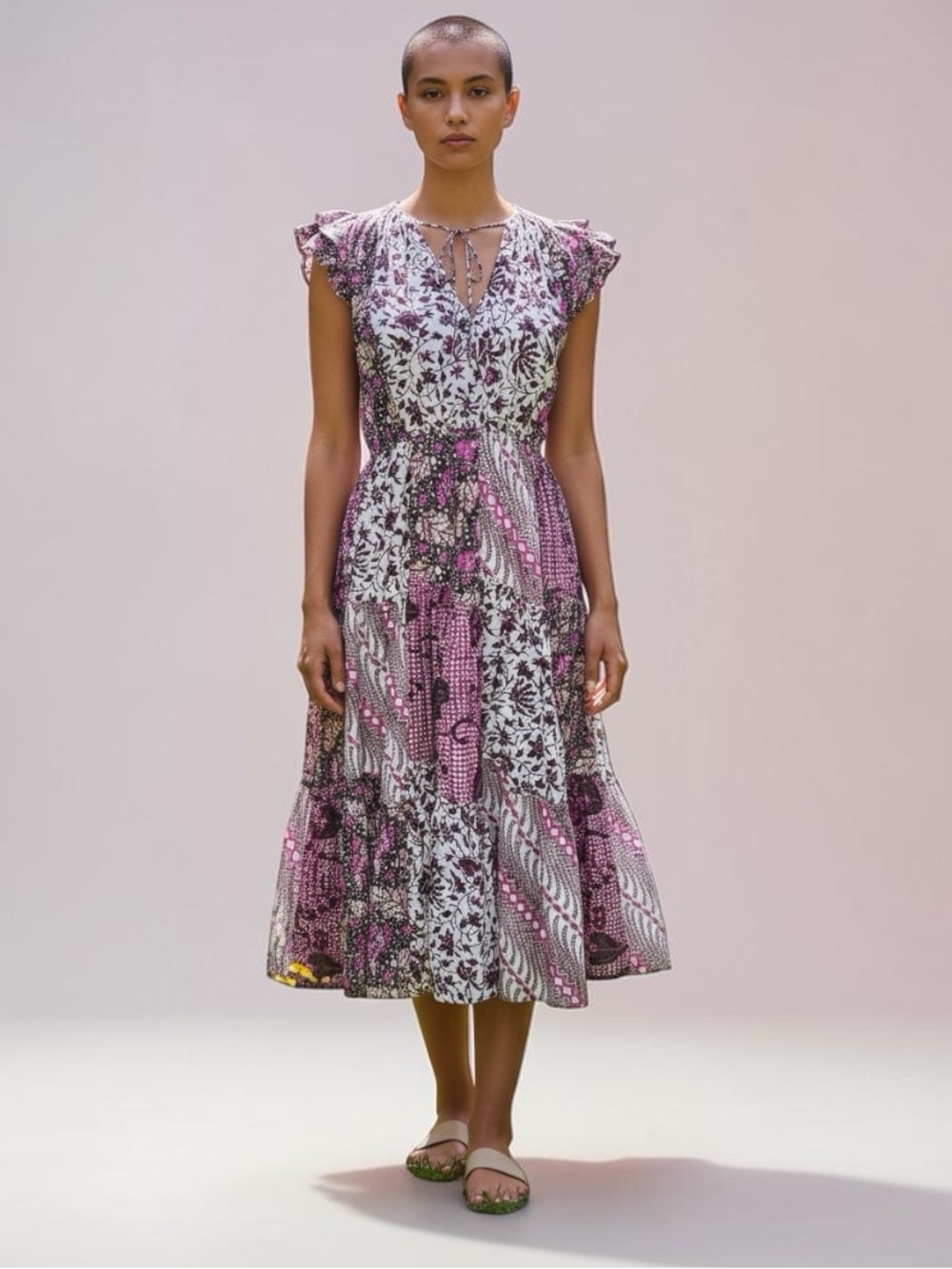 Ulla Johnson Pink Floral Patchwork Midi Dress